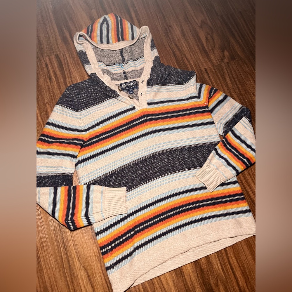 American Rag Men's Striped Henley Hoodie Navy